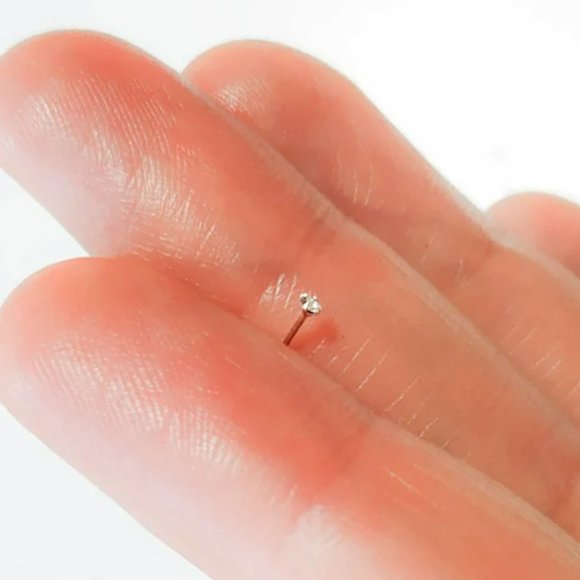 NEW TINY Nose Stud, Real 925 Sterling Silver 2mmx10mm CZ SMALL Straight Piercing - Picture 4 of 4